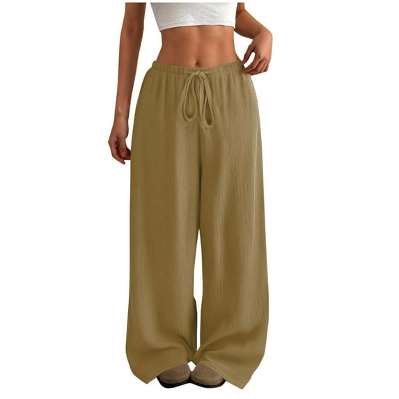 XUNKUSGA Wide Leg Pants Woman Elastic Dstring High Waisted Sweatpants Women Solid Color Comfortable Breathable Pants for Women Loose Active Women's Pants with Pockets