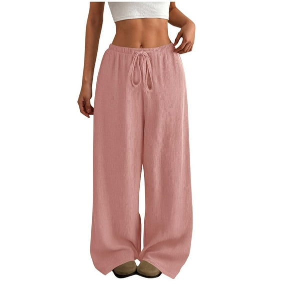XUNKUSGA Wide Leg Pants Woman Elastic Dstring High Waisted Sweatpants Women Solid Color Comfortable Breathable Pants for Women Loose Active Women's Pants with Pockets