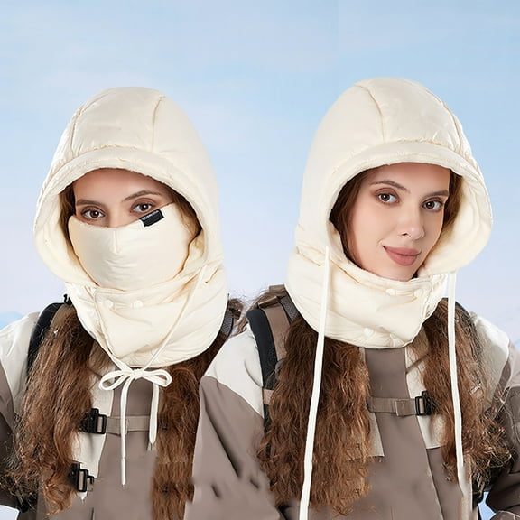 XUNKUSGA Winter Hats for Women 3-In-1 Trapper Hat Fashion Down Ski Snow Hats Thick Soft Warm Neck Earflap Women Caps with for Cold Snow Weather Beige