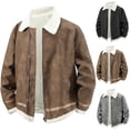 thumbnail image 1 of XUNKUSGA Winter Jackets for Men Vintage Suede Fleece Lined Coats for Men Classic Solid Color Thick Sherpa Turn Down Zip Up Outerwear for Men with Side Pockets 2XL, 1 of 9