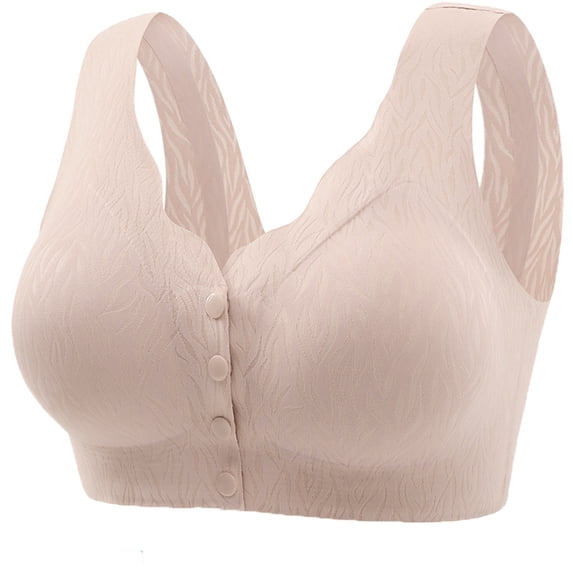 XUNKUSGA Wireless Bras for Women Seamless Snap Front Closure Post Surgery Bra Fashion Ribbed Floral Everyday Bras Soft&Adjustable Straps Convenient Mastectomy Bralettes