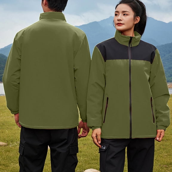 XUNKUSGA Women Jackets Color Block Windproof Waterproof Hiking Clothes for Women Full Zip Lightweight Womens Fall Jackets Long Sleeve Stand Up Collar Softshell Jacket M-4XL Green