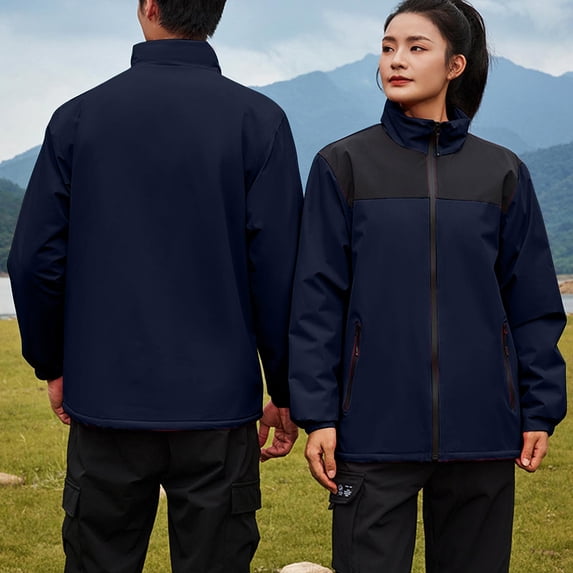 XUNKUSGA Women Jackets Color Block Windproof Waterproof Hiking Clothes for Women Full Zip Lightweight Womens Fall Jackets Long Sleeve Stand Up Collar Softshell Jacket M-4XL Blue