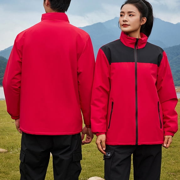 XUNKUSGA Women Jackets Color Block Windproof Waterproof Hiking Clothes for Women Full Zip Lightweight Womens Fall Jackets Long Sleeve Stand Up Collar Softshell Jacket M-4XL Red