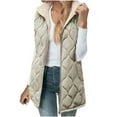 thumbnail image 1 of XUNKUSGA Women Long Fleece Vest Double Zip Sleeveless Hooded Puffer Jacket Solid Color Winter Puffer Vest with Pockets Casual Loose Fashion Womens Vest S-2XL Beige, 1 of 9