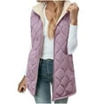 thumbnail image 1 of XUNKUSGA Women Long Fleece Vest Double Zip Sleeveless Hooded Puffer Jacket Solid Color Winter Puffer Vest with Pockets Casual Loose Fashion Womens Vest S-2XL Purple, 1 of 9