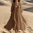 thumbnail image 1 of XUNKUSGA Women Summer Dresses Soft Linen-Cotton Womens Sundresses Casual V-Neck 3/4 Sleeve Maxi Dress Loose Comfortable Flowy Dresses for Women Soild Color Tiered Boho Long Dresses S-2XL Brown, 1 of 5