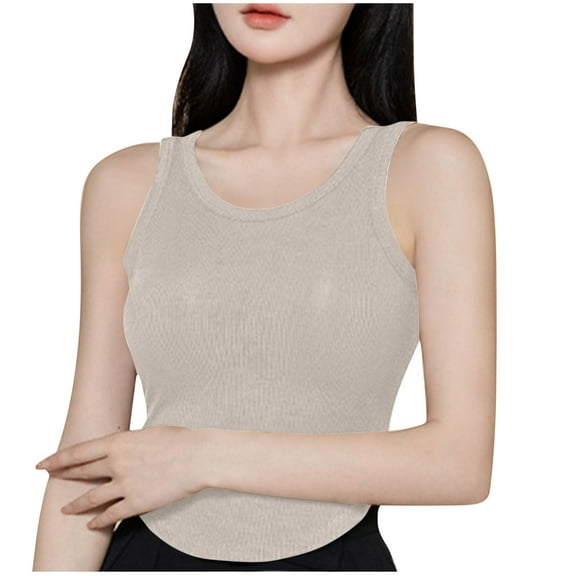 XUNKUSGA Women Tank Tops with Built In Bra Square Neck Ribbed Basic Cami Shirts Bodycon High-Low Hem Camisole Tops Work Out Summer Outfits S-XL