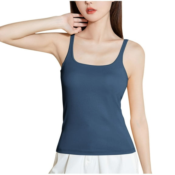 XUNKUSGA Women Tank Tops with Built In Bra Square Neck Ribbed Basic Cami Shirts Bodycon High-Low Hem Camisole Tops Work Out Summer Outfits S-XL