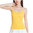 thumbnail image 1 of Tank Tops with Built In Bra Square Neck Ribbed Basic Cami Shirts Bodycon High-Low Hem Camisole Tops Work Out Summer Outfits, 1 of 7