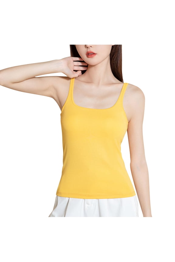 Tank Tops with Built In Bra Square Neck Ribbed Basic Cami Shirts Bodycon High-Low Hem Camisole Tops Work Out Summer Outfits