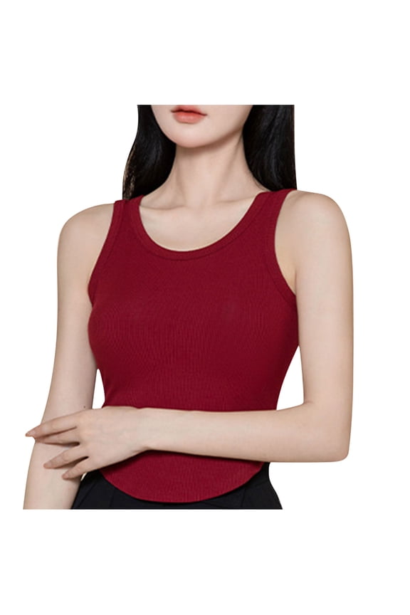 Tank Tops with Built In Bra Square Neck Ribbed Basic Cami Shirts Bodycon High-Low Hem Camisole Tops Work Out Summer Outfits