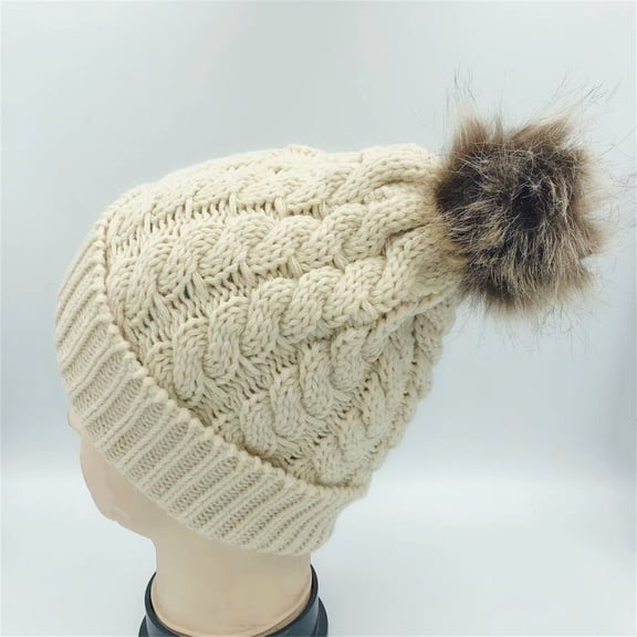 XUNKUSGA Women and Men Hat Fashion Solid Color Thick Knitted Pom Pom Hat Winter Warm Hats for Women Soft Cozy Protective Yarn Slouchy Hat Beige