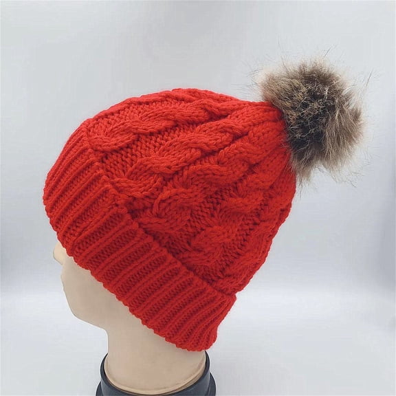 XUNKUSGA Women and Men Hat Fashion Solid Color Thick Knitted Pom Pom Hat Winter Warm Hats for Women Soft Cozy Protective Yarn Slouchy Hat Red