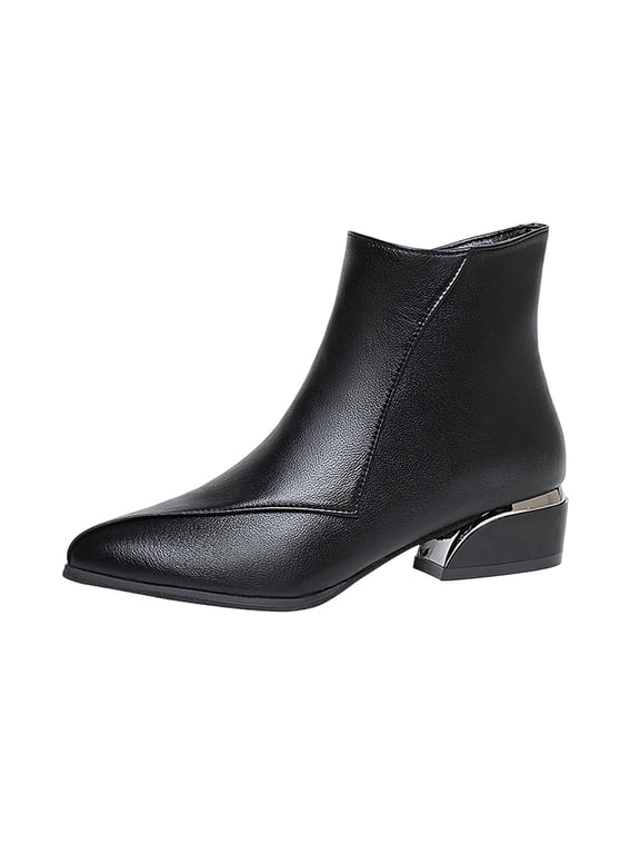 Women's Ankle Boots Fashion Low Block Heel Pointed Toe Side Zipper Chelsea Boots Women Casual Solid Color Dress Shoes for Office Work Outerwear,6