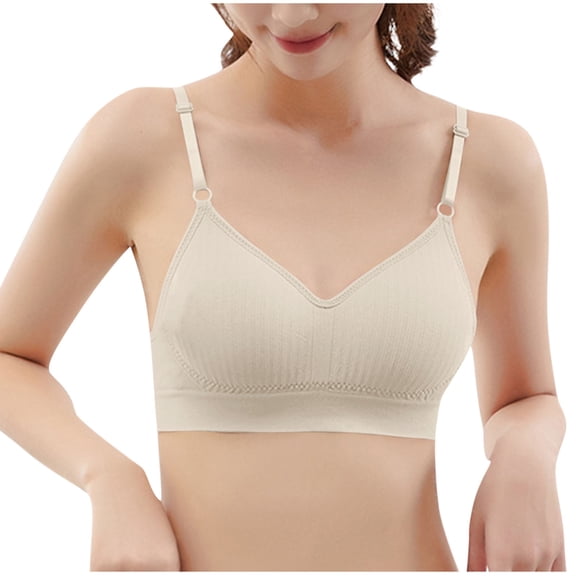 XUNKUSGA Women's Bras Regular Ribbed Solid Color Full Coverage Bra for Women Super Soft Comfort Lightly Padded Bralette with Thin Adjustable Straps Womens Bralettes