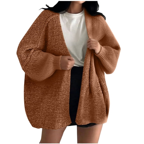 XUNKUSGA Women's Cardigan Sweaters Casual Loose Cardigan for Women Long Lantern Sleeve Knit Open Front Womens Cardigan with Pockets Fashion Solid Color Sweaters for Women S-2XL Yellow