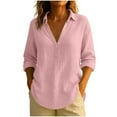 thumbnail image 1 of XUNKUSGA Women's Clothing Comfortable Cotton Linen V Neck Long Sleeve Shirts for Women Fashion Notch Collar Oversized Solid Blouses Tunic Tops S-2XL, 1 of 6