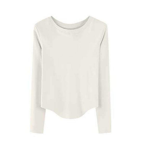 XUNKUSGA Women's Clothing Crew Neck Long Sleeve Crop Tops for Women Casual Loose Womens T Shirts Fashion Solid Color Womens Fall Fashion 2025 M-3XL