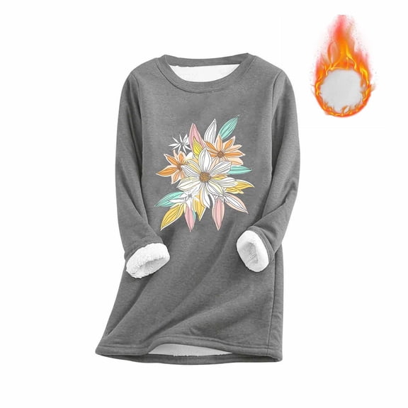 XUNKUSGA Women's Clothing Sherpa Fleece Pullover Women Warm Crew Neck Long Sleeve Clothes for Women Cute Printed Fitted Tops for Women Trendy S-13XL