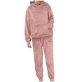 thumbnail image 1 of XUNKUSGA Women's Fuzzy Fleece Pajamas Sets Soft Thickened Pocket Hoodies and Wide Leg Pants Sleepwear Outfits Fluffy 2 Piece Set Warm Cozy Sets for Women Pink, 1 of 8
