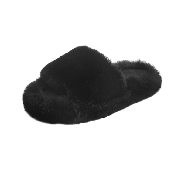XUNKUSGA Women's Fuzzy Slippers with Memory Foam Classic Solid Color Open Toe House Slippers Cozy Plush Non-Slip Slippers for Women Winter Warm Shoes Black 9.5