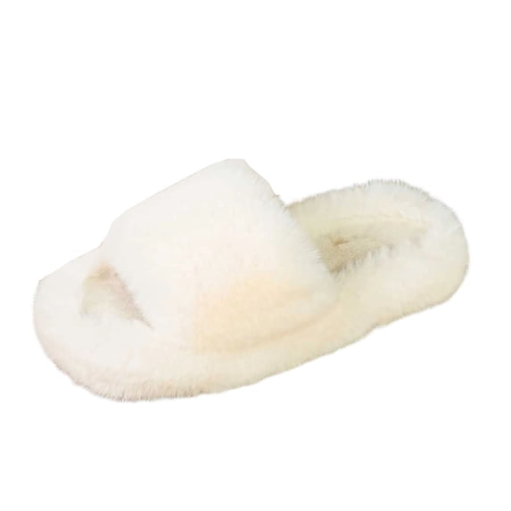 XUNKUSGA Women's Fuzzy Slippers with Memory Foam Classic Solid Color Open Toe House Slippers Cozy Plush Non-Slip Slippers for Women Winter Warm Shoes White 5.5
