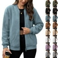 thumbnail image 1 of XUNKUSGA Women's Jacket Sherpa Fleece Bomber Jacket Women Long Sleeve Fuzzy Comfy Fall Outfits for Women 2025 Zip Up Winter Jackets with Pockets S-2XL Brown, 1 of 5
