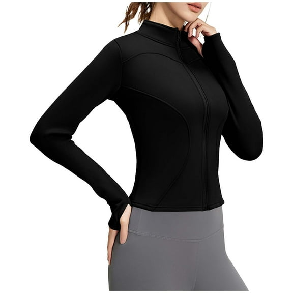 XUNKUSGA Women's Jackets Slim Fit Full Zip Fleece Yoga Tops for Women Lightweight Long Sleeve Turtleneck Jackets for Women Comfy High Stretch Running Yoga Tops with Pockets S-3XL Black