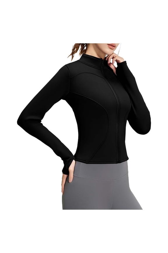 Women's Jackets Slim Fit Full Zip Fleece Yoga Tops for Women Lightweight Long Sleeve Turtleneck Jackets for Women Comfy High Stretch Running Yoga Tops with Pockets S-3XL Black