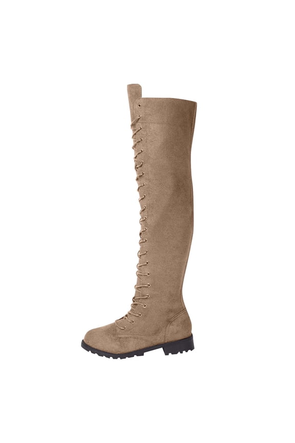 Women's Over The Knee Thigh High Boots Fashion Front Lace Up Faux Suede Womens Boots with Side Zipper Comfortable Solid Color Flat Riding Boots,9.5