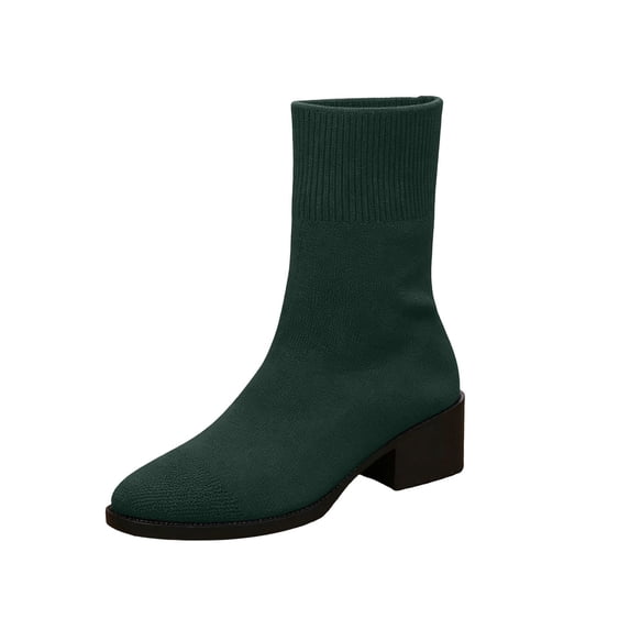 XUNKUSGA Women's Knit Sock Ankle Boots Casual Stretch Slim Round Toe Block Heel Slip On Dress Boots Classic Solid Color Comfortable Knit Shoes Fall Winter,9.5