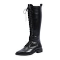 thumbnail image 1 of XUNKUSGA Women's Lace Up Boots Casual Solid Color Round Toe Knee Low Heel High Boots Fashion Vintage Gothic Motorcycle Riding Boots for Women,8.5, 1 of 9