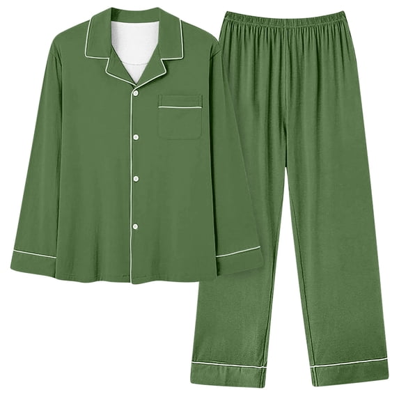 XUNKUSGA Women's Pajama Sets Long Sleeve Button Down and Pant Pj Sets Cotton Two-Piece Sleepwear Soft Solid Color Pajamas for Women Set Comfortable Loungewear Lounge Set S-2XL Green
