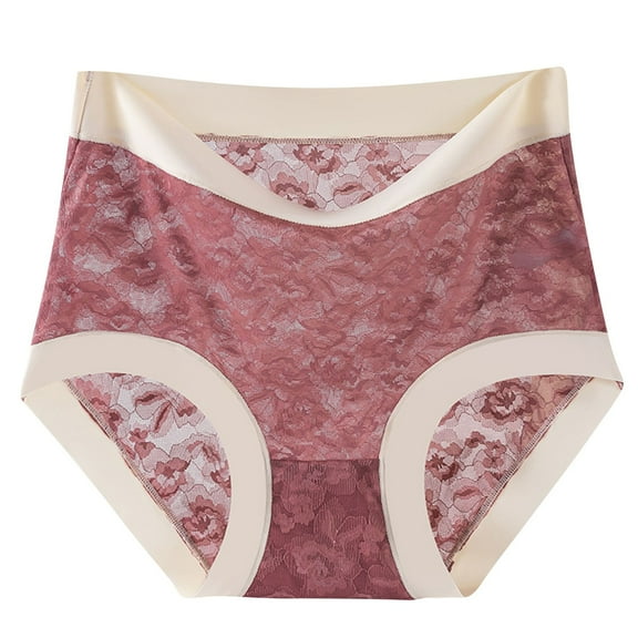 XUNKUSGA Women's Panties Color Blocking Breathable Lace High Waisted Briefs for Women Curvy Silky Shapewear Briefs Comfortable Full Coverage Panties for Women