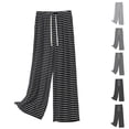 thumbnail image 1 of XUNKUSGA Women's Pants Fashion Striped Elastic Drawstring Wide Leg Women's Pajama Bottoms Lightweight Soft Modal Pajama Pants Women with Pocket,Black,L, 1 of 6