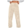 thumbnail image 1 of XUNKUSGA Women's Pants Solid Color Plush Fuzzy Warm Pajama Pants Women Casual Elastic High Waist Cinch Bottom Lounge Pants Women Winter Thickened Womens Loungewear XS-5XL Beige, 1 of 5