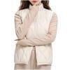 XUNKUSGA Women's Quilted Vest Solid Color Stand Collar Wind-Resistant Puffer Vest Women Lightweight Winter Warm Full Zip Sleeveless Jackets for Women with Pockets M-4XL Beige