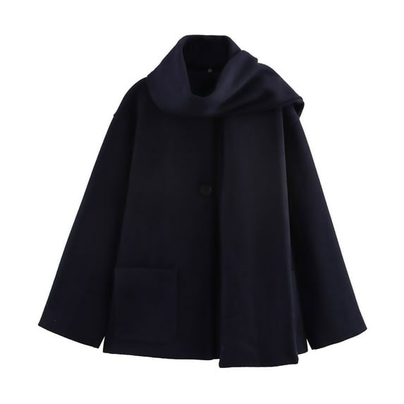 XUNKUSGA Women's Scarf Jacket Loose Crewneck Long Sleeve Crop Winter Peacoat Classy Short Wool Coats for Women Solid Color Button Down Winter Coats for Women S-L Blue