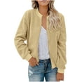 thumbnail image 1 of XUNKUSGA Women's Sherpa Fleece Jacket Zip Up Long Sleeve Outwear with Pockets Solid Color Fashion Comfy Fall Hoodless Coat Bomber S-2XL, 1 of 6