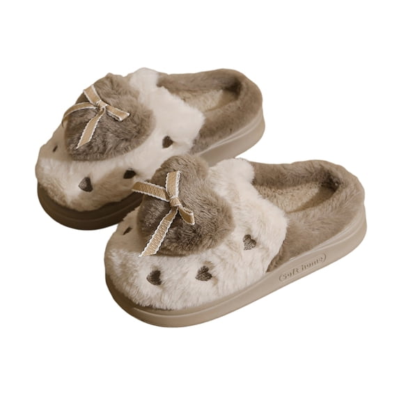XUNKUSGA Women's Slippers with Memory Foam Lightweight Cozy Plush House Slippers Comfy Thick Sole Indoor Outdoor Shoes Winter Fluffy Closed‑Toe Bedroom Slippers Brown 6.5