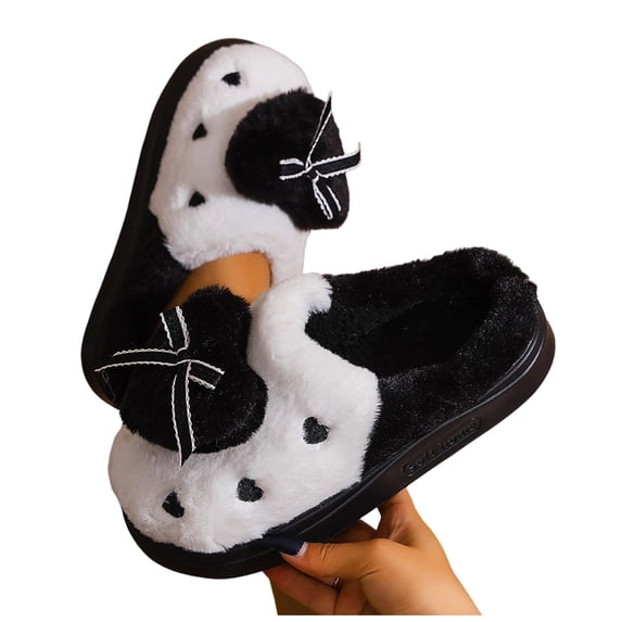 XUNKUSGA Women's Slippers with Memory Foam Lightweight Cozy Plush House Slippers Comfy Thick Sole Indoor Outdoor Shoes Winter Fluffy Closed‑Toe Bedroom Slippers Black 5.5