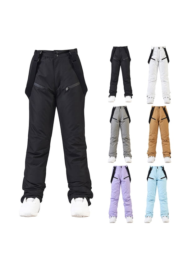 Women's Snow Ski Pants Insulated Winter Warm Snowboard Pants Fleece-Lined Windproof Waterproof Snow Pants Womens Bibs Detachable Suspender XS-XL Black