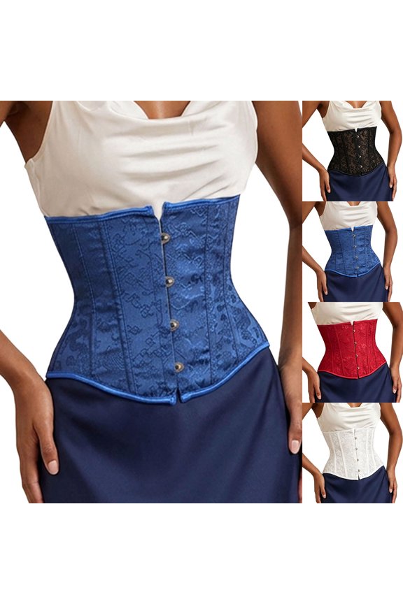 Women's Steampunk Underbust Corset Renaissance Floral Brocade Corset Shapewear Vintage Gothic Metal Busk Waist Cincher for Women Tummy Control,M