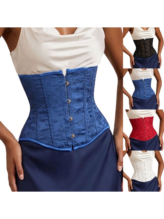 Women's Steampunk Underbust Corset Renaissance Floral Brocade Corset Shapewear Vintage Gothic Metal Busk Waist Cincher for Women Tummy Control,XS