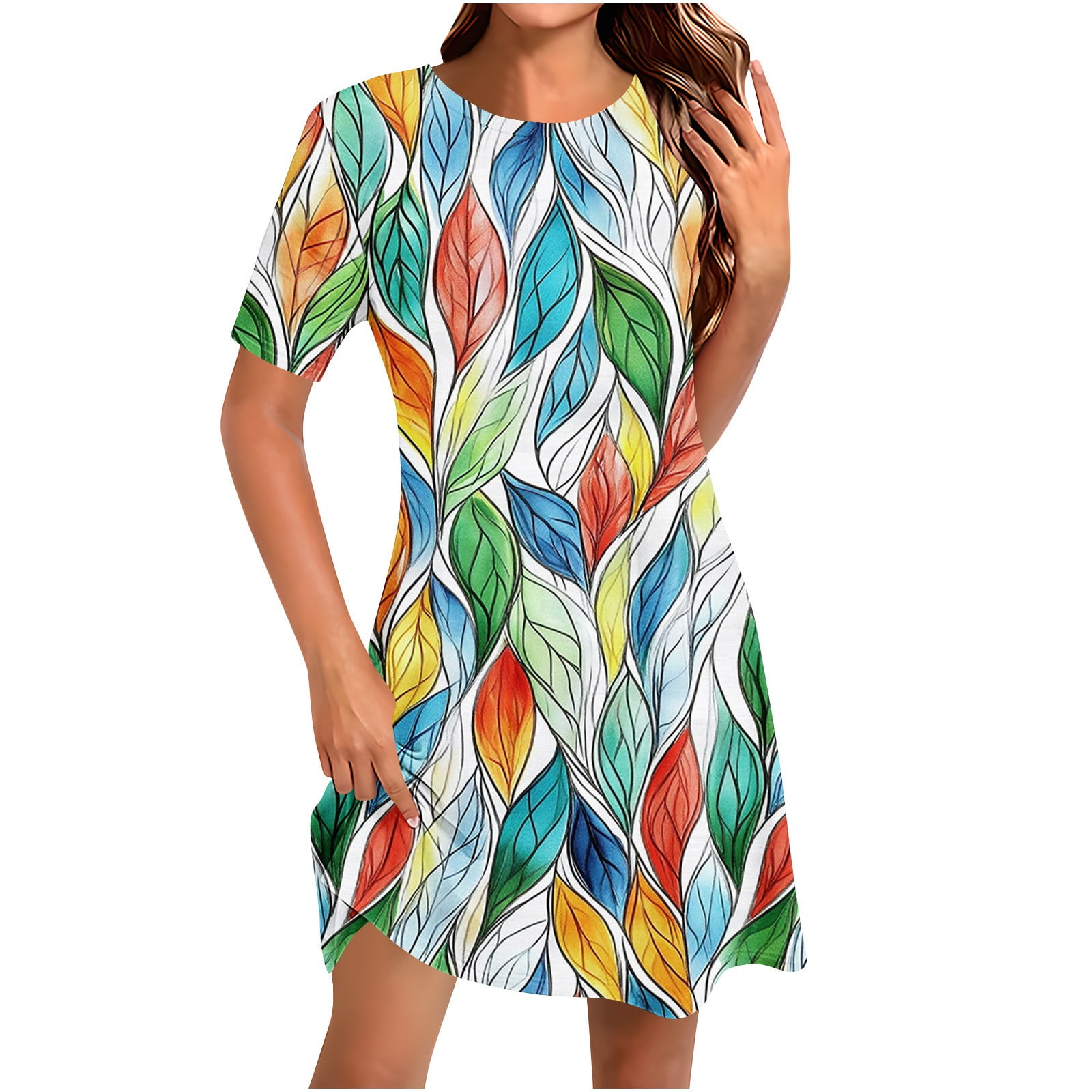 XUNKUSGA Women's Summer Beach Dresses Casual Loose Short Sleeve Tshirt — free download