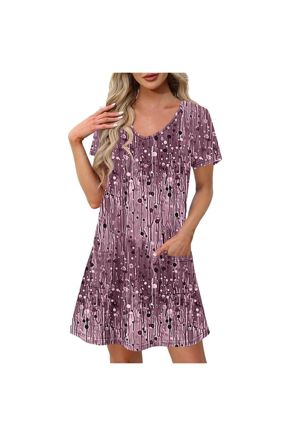 Women's Summer Dresses Beach Boho Sundresses for Women Casual Short Sleeve Crewneck Loose Tshirt Dress with Pockets Lightweight Soft Swing Dress Vacation Travel S-2XL Gold