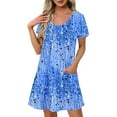thumbnail image 1 of XUNKUSGA Women's Summer Dresses Beach Boho Sundresses for Women Casual Short Sleeve Crewneck Loose Tshirt Dress with Pockets Lightweight Soft Swing Dress Vacation Travel S-2XL Blue, 1 of 7