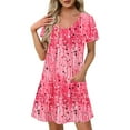 thumbnail image 1 of XUNKUSGA Women's Summer Dresses Beach Boho Sundresses for Women Casual Short Sleeve Crewneck Loose Tshirt Dress with Pockets Lightweight Soft Swing Dress Vacation Travel S-2XL Pink, 1 of 7