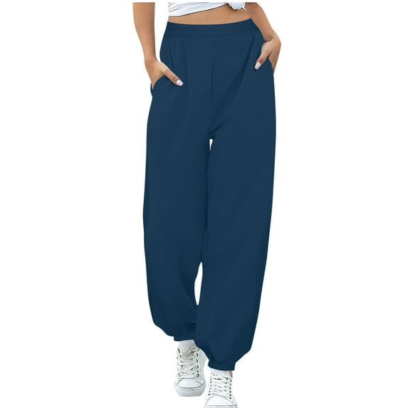 XUNKUSGA Women's Sweatpants Solid Color Casual High Waisted Sweat Pants Workout Athletic Joggers with Pockets Comfy Light Weight Baggy Bottoms S-2XL